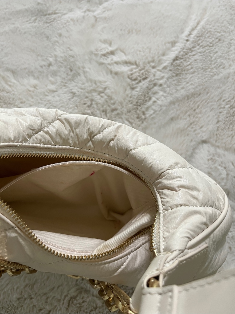 Charles & Keith Cream Quilted Crescent Bag with Gold Chains - Picture 7 of 9